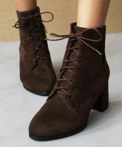 Cheap ✔️ BUTITI Deep Brown Lace-Up Block-Heel Boot - 👩 Women 🎉 -BUTITI Shop zu100062378 alt 2 tm1633116334