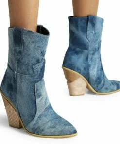 Cheapest 🎁 BUTITI Blue Snake-Embossed Block-Heel Cowboy Boot - 👩 Women 💯