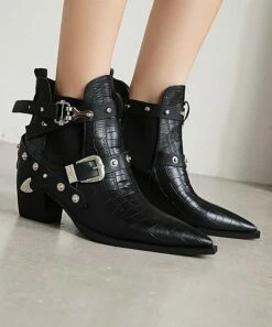 Cheap 💯 BUTITI Black Croc-Embossed Ankle Boot - 👩 Women 💯