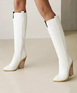 Buy ⭐ BUTITI White Side-Pull Block-Heel Boot - 👩 Women 🎉