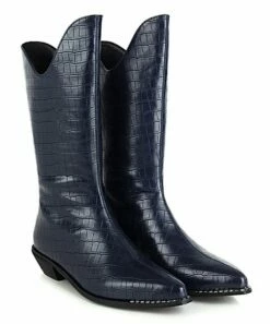 Cheap 😍 BUTITI Dark Blue Croc-Embossed Cowboy Boot - 👩 Women 🥰 -BUTITI Shop zu101242287 alt 3 tm1636404137