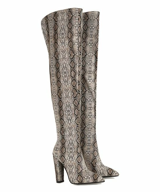 Best deal ⭐ BUTITI Beige Snake-Print Over-the-Knee Boot - 👩 Women 🎁 3 Best deal ⭐ BUTITI Beige Snake-Print Over-the-Knee Boot - 👩 Women 🎁 - Image 3