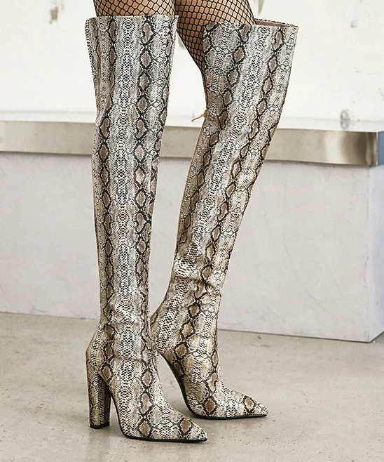 Best deal ⭐ BUTITI Beige Snake-Print Over-the-Knee Boot - 👩 Women 🎁 1 Best deal ⭐ BUTITI Beige Snake-Print Over-the-Knee Boot - 👩 Women 🎁