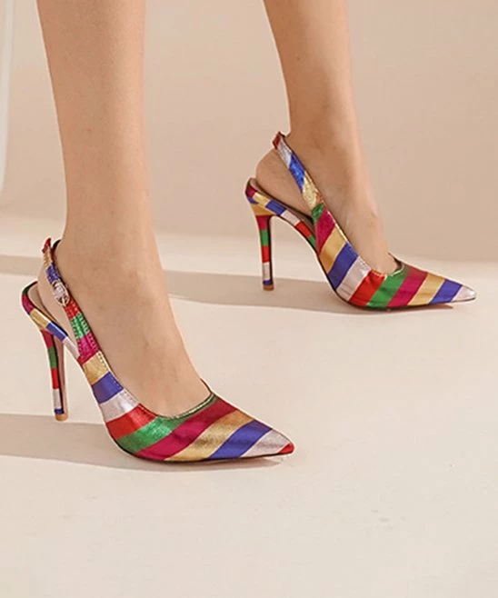 Budget ๐ BUTITI Red & Silvertone Multicolor Metallic Stripe Slingback Pump - ๐ฉ Women โญ 2 Budget ๐ BUTITI Red & Silvertone Multicolor Metallic Stripe Slingback Pump - ๐ฉ Women โญ - Image 2