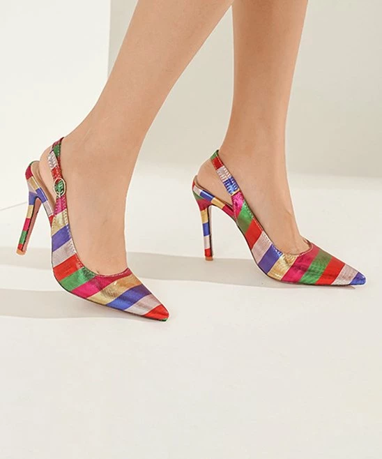 Budget ๐ BUTITI Red & Silvertone Multicolor Metallic Stripe Slingback Pump - ๐ฉ Women โญ 1 Budget ๐ BUTITI Red & Silvertone Multicolor Metallic Stripe Slingback Pump - ๐ฉ Women โญ
