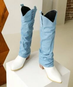 Hot Sale ๐งจ BUTITI Baby Blue & White Denim-Shaft Cowboy Boot - ๐ฉ Women โจ