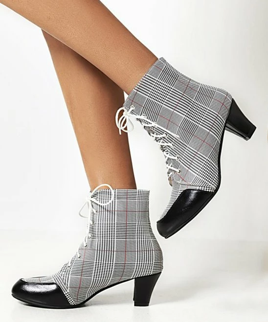 New ๐งจ BUTITI Black & Gray Plaid Lace-Up Bootie - ๐ฉ Women ๐ฏ 2 New ๐งจ BUTITI Black & Gray Plaid Lace-Up Bootie - ๐ฉ Women ๐ฏ - Image 2