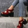 Flash Sale 🌟 BUTITI Red & Black Leopard Chunky Crisscross 🩴 Sandal - 👩 Women ✨