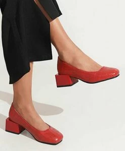 BUTITI Shop 32 Top 10 🎉 BUTITI Red Croc-Embossed Square-Toe Pump - 👩 Women 🛒