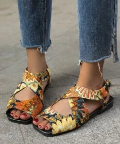 Best deal โ๏ธ BUTITI Yellow Floral Crisscross Strap ๐ฉด Sandal - ๐ฉ Women ๐