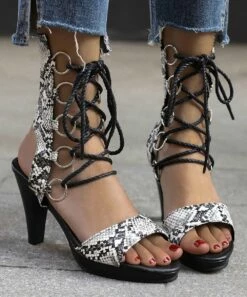 Promo 🔔 BUTITI White Snake-Embossed Block-Heel Gladiator 🩴 Sandal - 👩 Women 🔔 -BUTITI Shop zu104377286 alt 6 tm1650991715