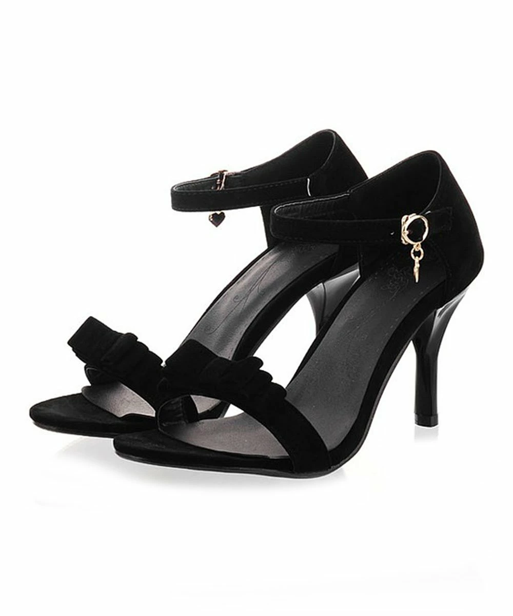 Promo 🤩 BUTITI Black Bow-Detail Ankle-Strap Velvet 🩴 Sandal - 👩 Women 🔥 2 Promo 🤩 BUTITI Black Bow-Detail Ankle-Strap Velvet 🩴 Sandal - 👩 Women 🔥 - Image 2