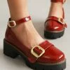 Brand new 🔥 BUTITI Red Buckle-Accent Ankle-Strap Platform Loafer - 👩 Women 💯