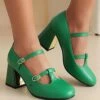 Deals ✔️ BUTITI Green Double-Buckle Block-Heel Pump - 👩 Women 💯