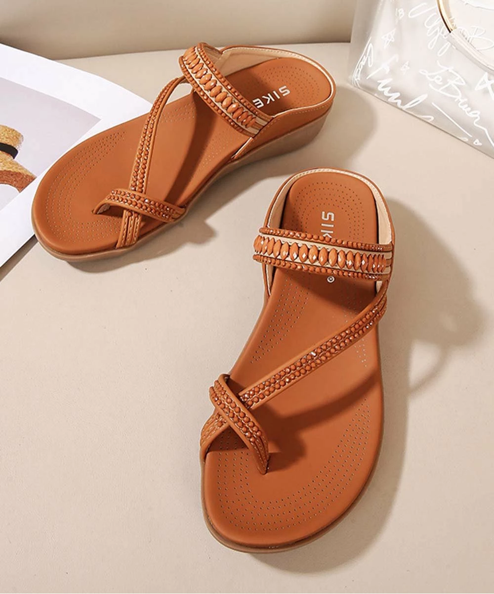 Promo 💯 BUTITI Brown Beaded Crisscross Toe-Band 🩴 Sandal - 👩 Women 🎉 3 Promo 💯 BUTITI Brown Beaded Crisscross Toe-Band 🩴 Sandal - 👩 Women 🎉 - Image 3