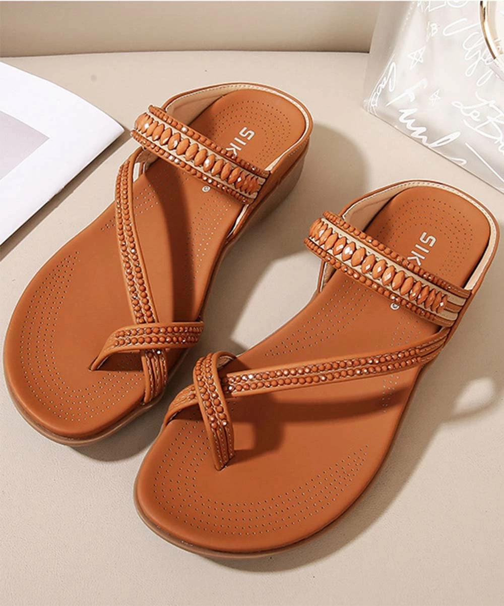 Promo 💯 BUTITI Brown Beaded Crisscross Toe-Band 🩴 Sandal - 👩 Women 🎉 1 Promo 💯 BUTITI Brown Beaded Crisscross Toe-Band 🩴 Sandal - 👩 Women 🎉