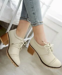 Best Sale 😍 BUTITI Beige Stacked-Heel Lace-Up Pump - 👩 Women 👍