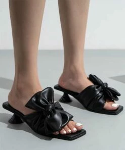 Best deal 🔔 BUTITI Black Bow Kitten-Heel Slide - 👩 Women 🎉 -BUTITI Shop zu105868815 alt 3 tm1652980375