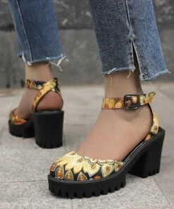 Best Pirce 😀 BUTITI Yellow & Orange Floral Ankle-Strap Platform 🩴 Sandal - 👩 Women 👍 -BUTITI Shop zu105929444 alt 2 tm1653143991