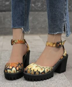 Best Pirce ๐ BUTITI Yellow & Orange Floral Ankle-Strap Platform ๐ฉด Sandal - ๐ฉ Women ๐