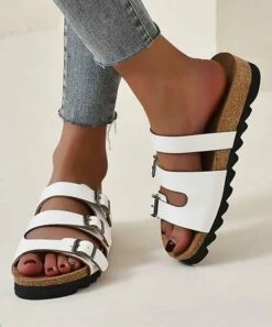 Best Pirce ๐คฉ BUTITI White Triple-Buckle ๐ฉด Sandal - ๐ฉ Women โญ