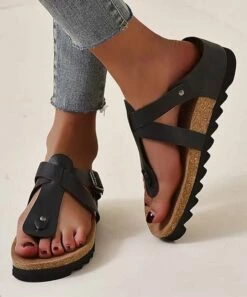 Cheapest 😍 BUTITI Black Toe-Strap Buckle 🩴 Sandal - 👩 Women 👏