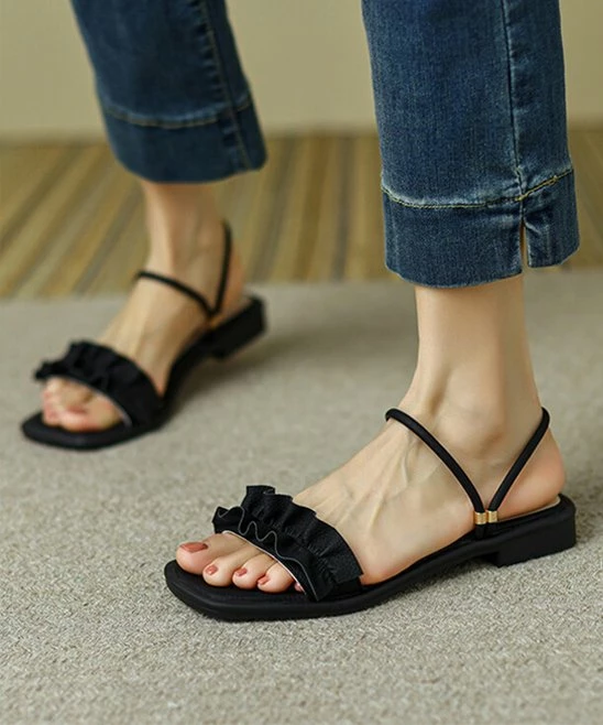 Best deal 👏 BUTITI Black Ruffle-Strap 🩴 Sandal - 👩 Women ⌛ 4 Best deal 👏 BUTITI Black Ruffle-Strap 🩴 Sandal - 👩 Women ⌛ - Image 4