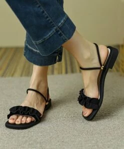 Best deal 👏 BUTITI Black Ruffle-Strap 🩴 Sandal - 👩 Women ⌛