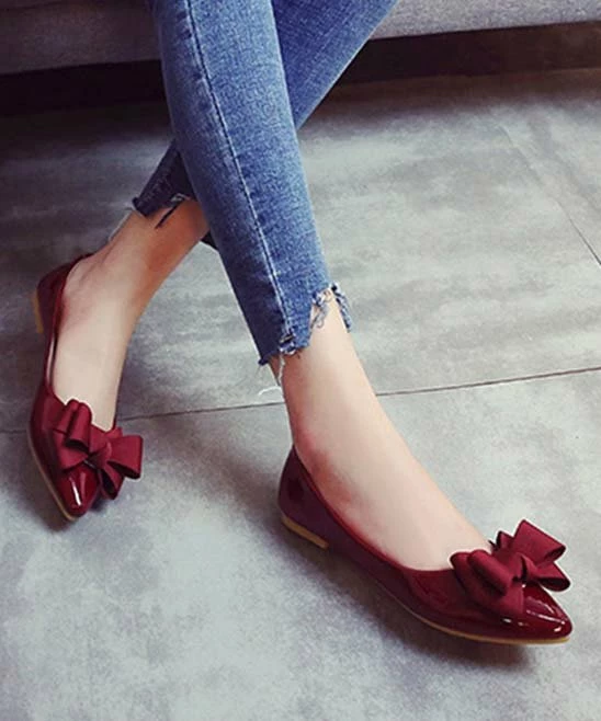 Best Sale ๐ BUTITI Wine Bow-Accent Pointed-Toe Flat - ๐ฉ Women ๐ 2 Best Sale ๐ BUTITI Wine Bow-Accent Pointed-Toe Flat - ๐ฉ Women ๐ - Image 2