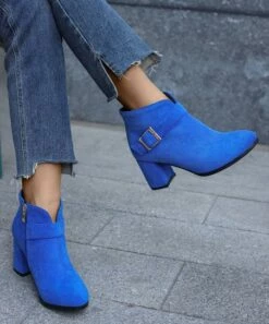 Cheap 🛒 BUTITI Blue Buckle-Strap Ankle Boot - 👩 Women 🎁