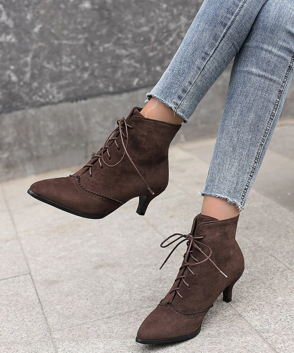 Cheap 👏 BUTITI Brown Lace-Up Kitten Heel Ankle Boot - 👩 Women 🔔 2 Cheap 👏 BUTITI Brown Lace-Up Kitten Heel Ankle Boot - 👩 Women 🔔 - Image 2