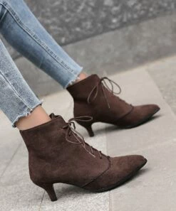 Cheap 👏 BUTITI Brown Lace-Up Kitten Heel Ankle Boot - 👩 Women 🔔