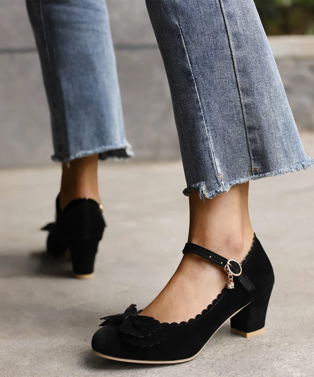 Brand new ๐ BUTITI Black Bow-Accent Scalloped-Edge Charm Buckle Mary Jane - ๐ฉ Women ๐ 3 Brand new ๐ BUTITI Black Bow-Accent Scalloped-Edge Charm Buckle Mary Jane - ๐ฉ Women ๐ - Image 3