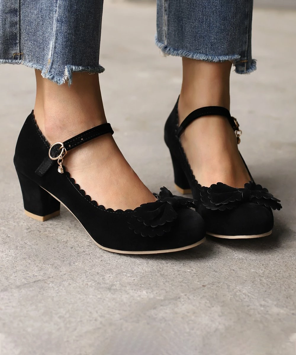 Brand new ๐ BUTITI Black Bow-Accent Scalloped-Edge Charm Buckle Mary Jane - ๐ฉ Women ๐ 1 Brand new ๐ BUTITI Black Bow-Accent Scalloped-Edge Charm Buckle Mary Jane - ๐ฉ Women ๐