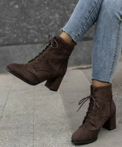 Flash Sale 😀 BUTITI Brown Solid Lace-Up Ankle Boot - 👩 Women 😀
