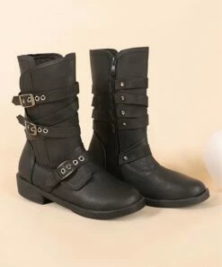 Wholesale ❤️ BUTITI Black & Silvertone Buckle-Accent Ankle Boot - 👩 Women 💯 -BUTITI Shop zu107365645 alt 2 tm1659643744