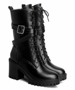 Wholesale 👏 BUTITI Black Belt-Accent Platform Combat Boot - 👩 Women ⭐ -BUTITI Shop zu107366535 alt 2 tm1657725270