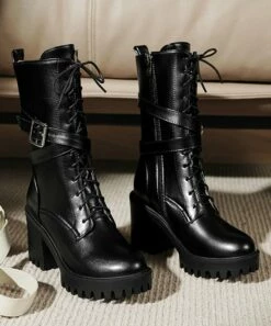 Wholesale 👏 BUTITI Black Belt-Accent Platform Combat Boot - 👩 Women ⭐ -BUTITI Shop zu107366535 alt 3 tm1657725270