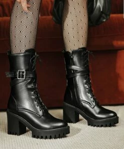 Wholesale ๐ BUTITI Black Belt-Accent Platform Combat Boot - ๐ฉ Women โญ