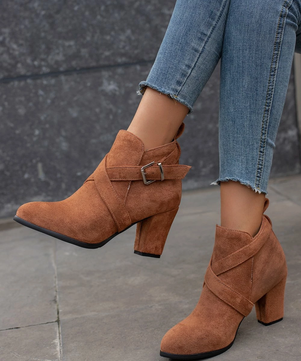 Wholesale ⌛ BUTITI Light Brown Crisscross Block-Heel Bootie - 👩 Women 🔥 2 Wholesale ⌛ BUTITI Light Brown Crisscross Block-Heel Bootie - 👩 Women 🔥 - Image 2