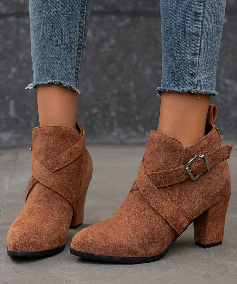 Wholesale ⌛ BUTITI Light Brown Crisscross Block-Heel Bootie - 👩 Women 🔥 1 Wholesale ⌛ BUTITI Light Brown Crisscross Block-Heel Bootie - 👩 Women 🔥