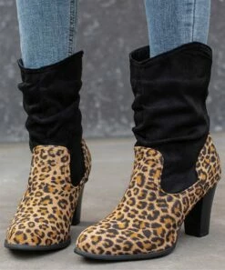 BUTITI Shop 17 Buy 🛒 BUTITI Black & Beige Leopard Slouchy Boot - 👩 Women 🔔