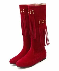 Buy 👍 BUTITI Red Fringe-Accent Moccasin Boot - 👩 Women ✔️ -BUTITI Shop zu107752120 alt 2 tm1659021784