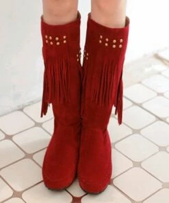 Buy 👍 BUTITI Red Fringe-Accent Moccasin Boot - 👩 Women ✔️