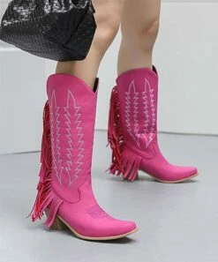 Cheap 💯 BUTITI Rose Abstract Fringe Cowboy Boot - 👩 Women 🤩