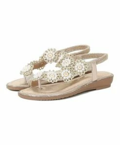Best Sale ✨ BUTITI Gold Beaded Floral Slingback 🩴 Sandal - 👩 Women 🔔