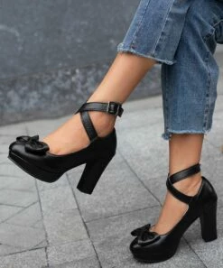 Buy ❤️ BUTITI Black Bow-Toe Strappy Pump - 👩 Women 🥰 -BUTITI Shop zu108048307 alt 3 tm1660322395