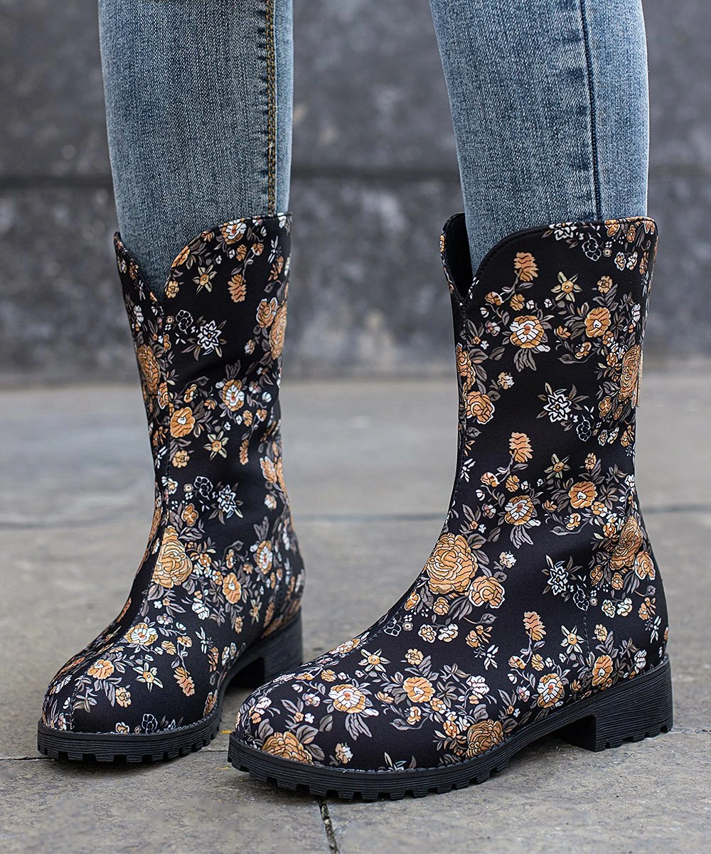 Best Sale ๐งจ BUTITI Black & Soft Orange Floral Back-Zip Boot - ๐ฉ Women ๐ฅ 3 Best Sale ๐งจ BUTITI Black & Soft Orange Floral Back-Zip Boot - ๐ฉ Women ๐ฅ - Image 3