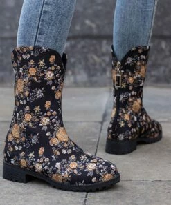 Best Sale ๐งจ BUTITI Black & Soft Orange Floral Back-Zip Boot - ๐ฉ Women ๐ฅ