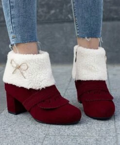 Best Sale ๐ฅ BUTITI Red White Faux Fur Fold-Over Bootie - ๐ฉ Women ๐ฏ